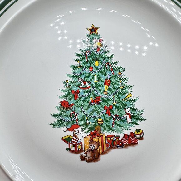 4 Vintage Christmas Tree Coffee Plate 10” Anchor Hocking Stoneware Holiday Magic - Picture 4 of 7